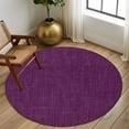 thumbnail image 3 of Purple Burlap Texture Large Area Rugs for Bedroom Living Room, Soft Non Slip Carpet Bedside Rug, Farmhouse Vintage Purple Round Floor Cover Kitchen Accent Rug 5' for Dining Room/Office, 3 of 9