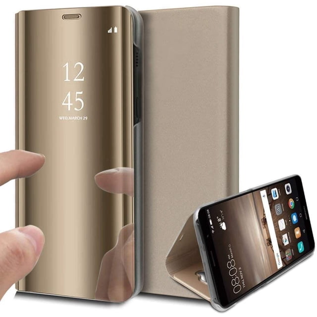 Compatible With Galaxy S10 Cover Mirror Cell Phone Case, Cover Clear View Pu Leather Case Flip Protective Cover Wallet Cell Phone Case Flip Case Wallet Case Leather Cover For Galaxy S10, Gold