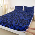thumbnail image 4 of Homewish Boho Damask Skull Bed Sheets for Kids, Royal Blue Gothic Halloween Full Size Sheets, 4pcs, 1 Flat Sheet, 1 Fitted Sheet and 2 Pillowcases, 4 of 5