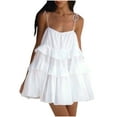 thumbnail image 2 of Antinious Women Solid Multi Layer Ruffle Back Spaghetti Straps Soft Comfortable Mini Dress, 2 of 5