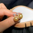 thumbnail image 2 of K-KED Classic AAA 9-10mm South Sea Genuine Golden Stud Pearl Earrings 925s, 2 of 4