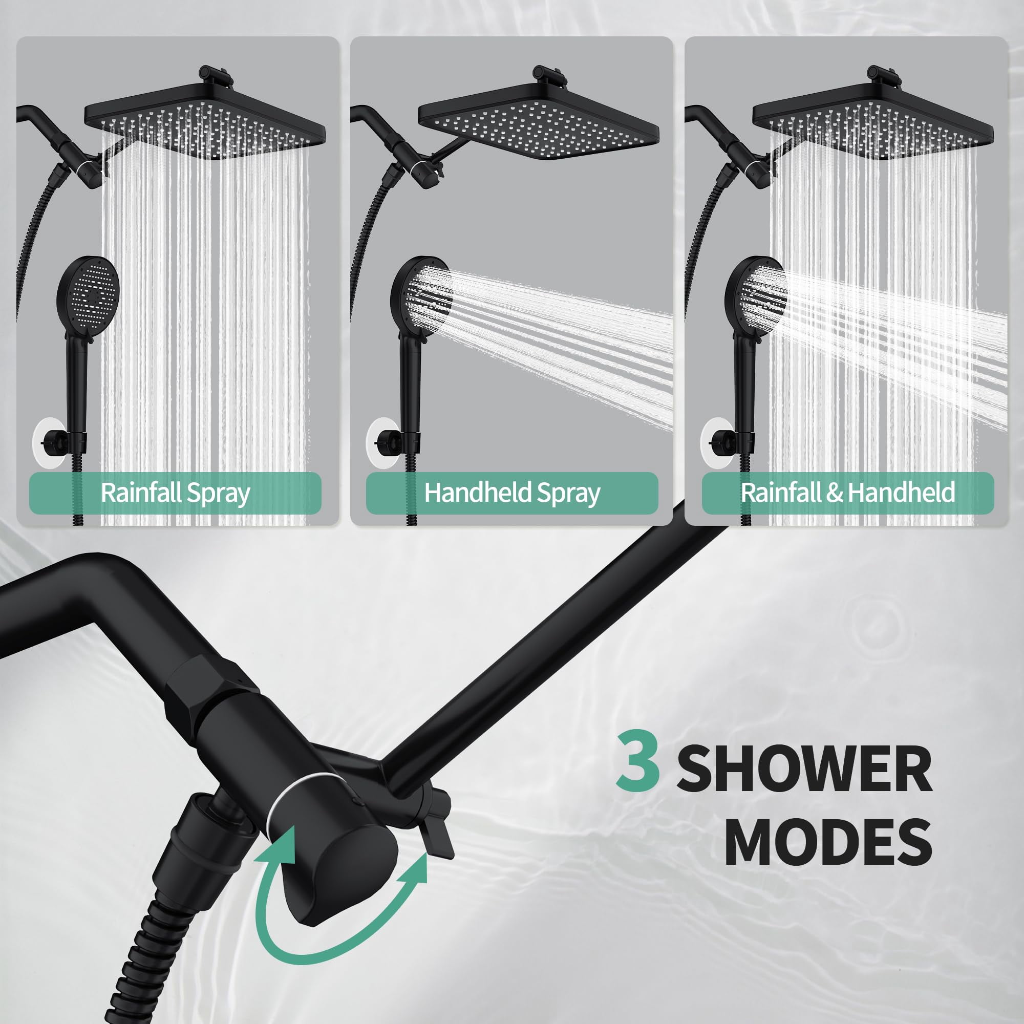 12 Inch Wide Rain Shower Head With Filtered Handheld Combo  High Rainfall 9 Spray Modes 9-inch Extension Arm Comes Filter Removes Chlorine(black)