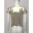 thumbnail image 6 of Nyeemya Women's Shimmer Tops Spandex Shine T shirt Juniors Crewneck Short Sleeved Casual Tee Gold L, 6 of 7