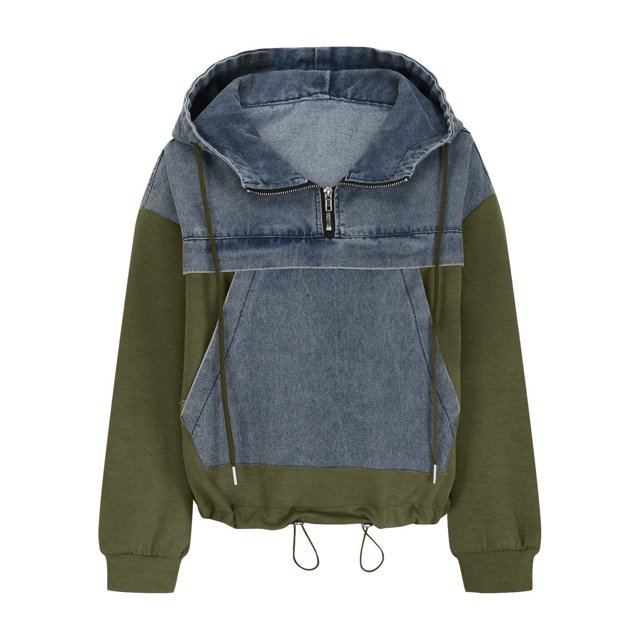 HVOBTTY Chandail à Manches Longues Ample pour Femmes, Chandail Décontracté Surdimensionné à Fermeture Éclair, Ample, Uni, à Col Rond, à Capuche, à Manches Longues, Vert Armée, G