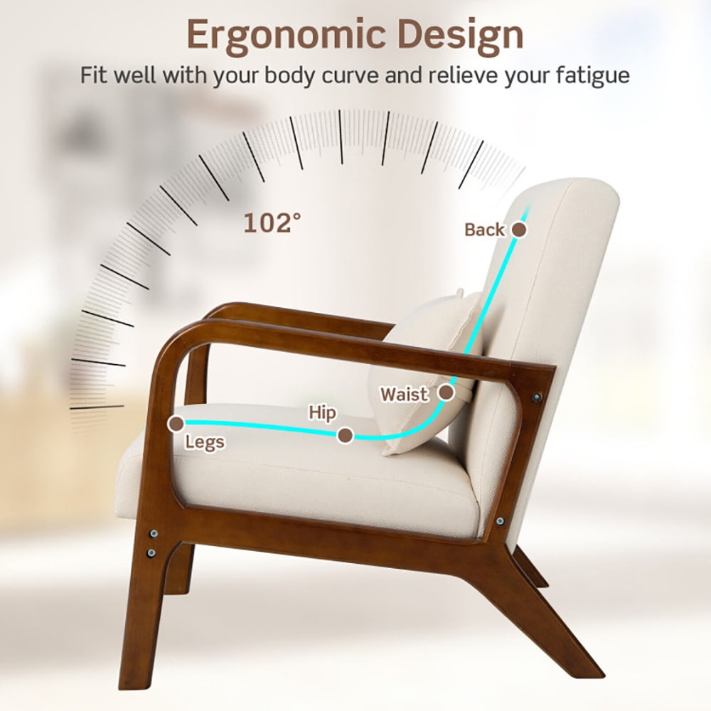 Finihen Accent Armchair, Modern Accent Chair with Rubber Wood Frame and Lumbar Pillow, for Living Room, Bedroom, Beige Finihen Accent Armchair, Modern Accent Chair with Rubber Wood Frame and Lumbar Pillow, for Living Room, Bedroom, Beige