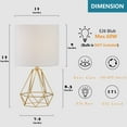 thumbnail image 5 of Yullili 19" Modern Hollow Out Base Bedroom Table Lamp Set of 2, Gold Bedside Nightstand Lamp with Geometric Metal Base White Fabric Shade,Cute Desk Lamp for Kids Living Room, 5 of 6