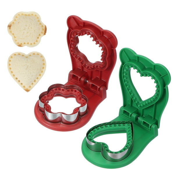 Uxcell 2 Paquete Cortador de Sándwich Sin Corteza, Forma de Flor/Corazón, Sellador de Sándwich Uncrustable, Cortador de Galletas y Sellador para Desayuno, Almuerzo, Té de la Tarde (Rojo/Verde)