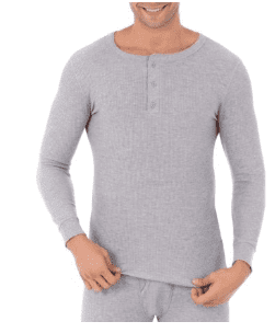 Mens Fruit of the Loom Thermal HENLEY  Top GRAY  XL  NEW 