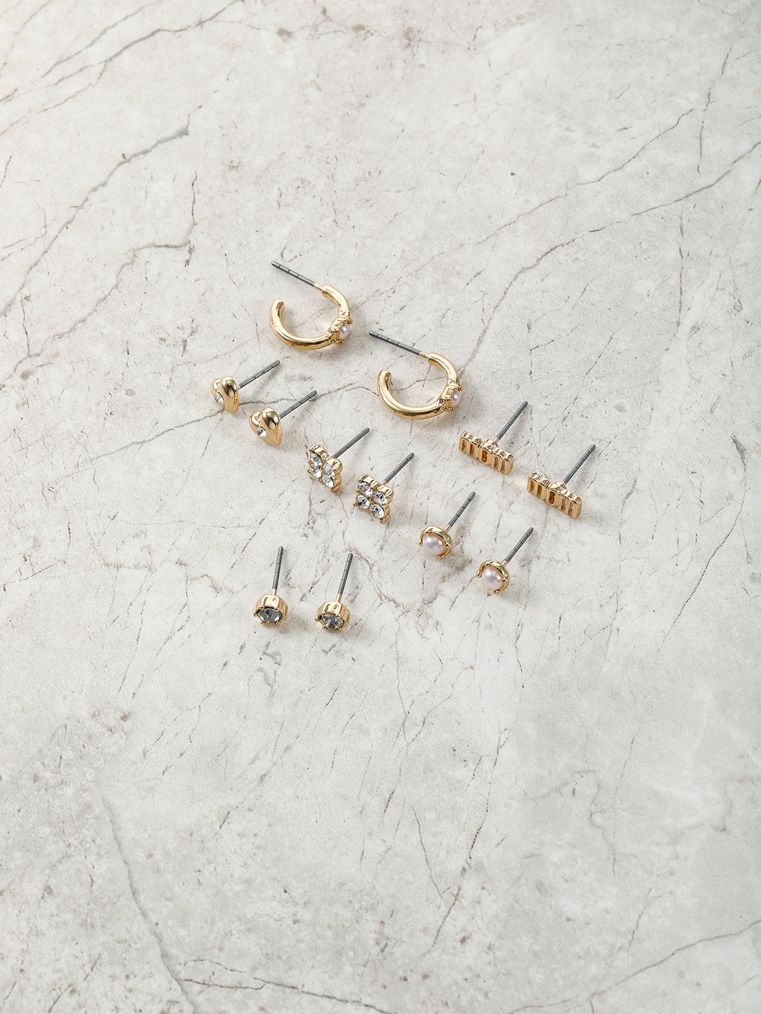Time and Tru Goldtone Earring Set, "Mom" Motif, 6 Pairs