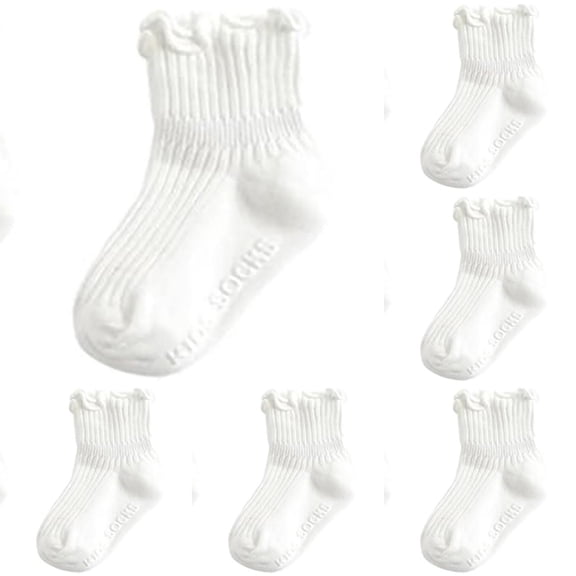 6 Pairs Toddler Anti Slip Non Skid Socks Baby Little Girls Frilly Ruffle Comfortable Short Ankle Socks For Daily Wear
