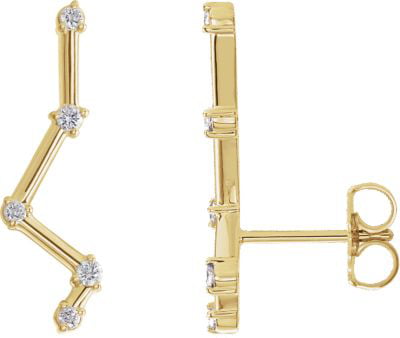 14K Yellow Gold 1/10 Ctw Diamond Constellation Earring Climbers Fashion  Finished Earrings (Pair)