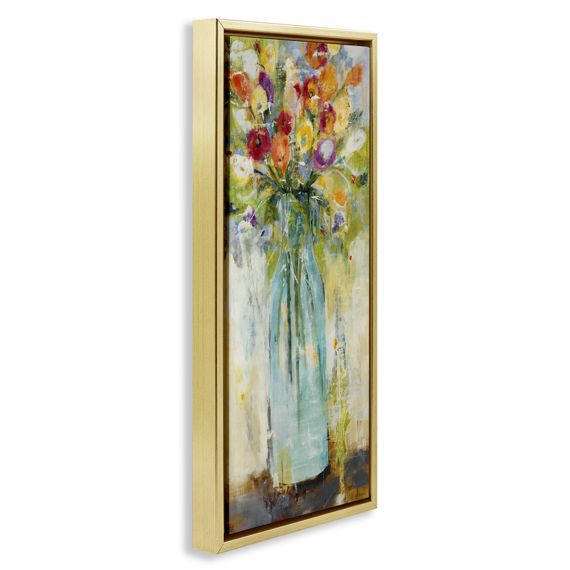 Stupell Industries Rustic Spring Bouquet Abstraction Botanical & Floral Painting Gold Floater Framed Canvas Art Print Wall Art, 11 x 25