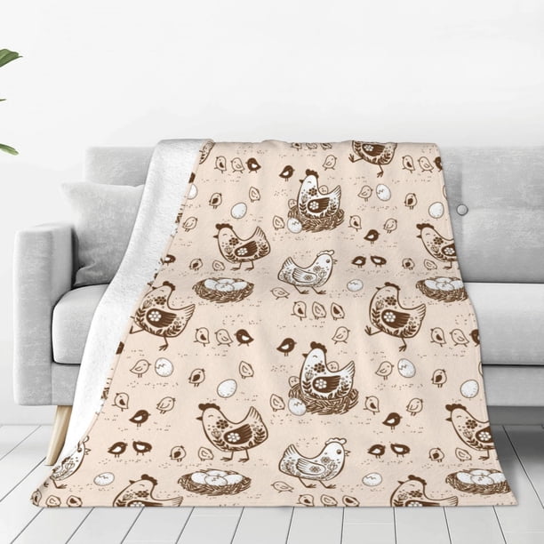 Fotbe Chicken With Floral Manta de Franela Acolchonada con Estampado, Súper Suave y Esponjosa, Extra Grande para Sofá, Cama, Uso Todo el Año-60"x50"