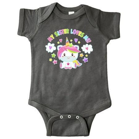 

Inktastic My Sister Loves Me with Cute Rainbow Unicorn Gift Baby Boy or Baby Girl Bodysuit