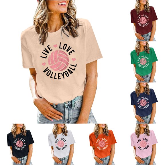 Trendfront Womens Volleyball Graphic T Shirts Crewneck Short Sleeve Sports Print Casual Match Day Tee Tops