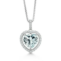 Gem Stone King 925 Sterling Silver Pendant with Chain Heart Shape Sky Blue Simulated Aquamarine and Moissanite (5.64 Cttw)
