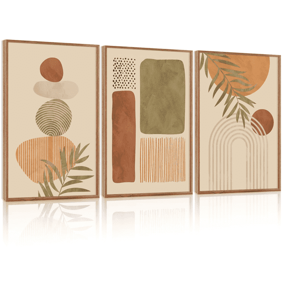 Large Midcentury Modern Art Framed Boho Wall Art Set of 3(16”X24”)Large Mid Century Modern Wall Art Boho Mid Century Canvas Decor Artworks Big Bohemian Mcm Pictures for Living Room Dining Room
