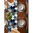 thumbnail image 2 of Table Runner Dresser Scarves 108 Inch Long, Mid Century Abstract Linen Dining Table Runners Blue Grey White Wave Stripes Tabletop Scarf for Wedding Holiday Party Kitchen, 2 of 7