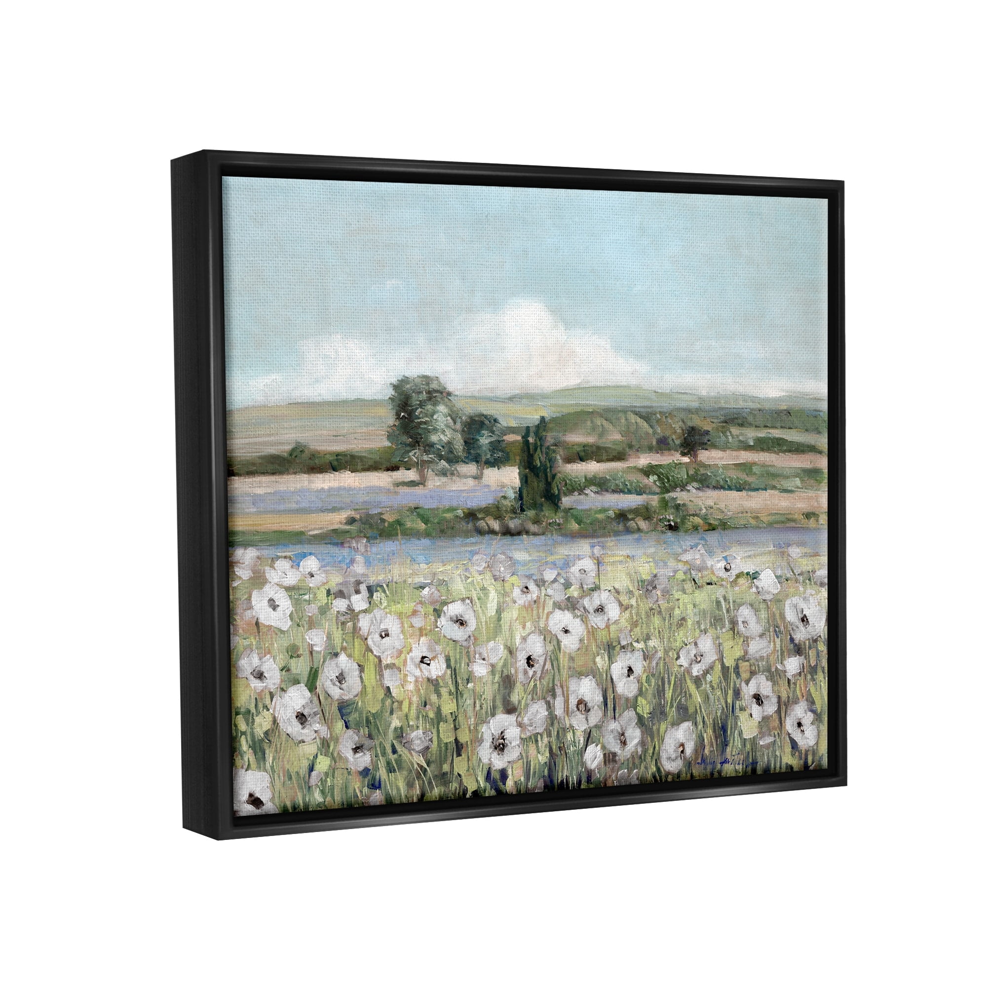 Stupell Industries Rural Flower Meadow Countryside Flowing Streams View Painting Metallic Gold Floating Framed Canvas Print Wall Art, Design by Sally Swatland