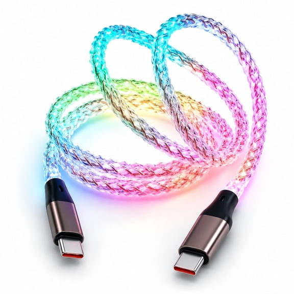 SIKAI CASE Light up Type-C to Type-C Cable,6A 100w Fast Charging Cable (3.3ft/1m), RGB Braeathing Light Charging Cable Compatible with iPhone 15 iPhone, Samsung