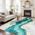 thumbnail image 3 of Abstract Marble Area Rug 6x9 FT, Non Slip Living Room Throw Carpet, Turquoise Abstract Golden Foil Texture Washable Soft Large Floor Carpet Non-Shedding Rug for Bedroom Dining Room Play Room, 3 of 9