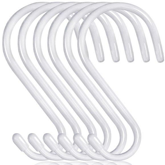DINGEE Gancho en S blanco con revestimiento de goma antideslizante de 6 pulgadas, resistente, paquete de 6 ganchos en S grandes con revestimiento de vinilo, ganchos de metal en forma de S para colgar