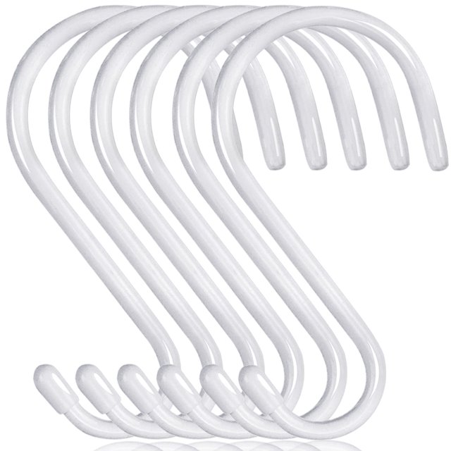 DINGEE Gancho en S blanco con revestimiento de goma antideslizante de 6 pulgadas, resistente, paquete de 6 ganchos en S grandes con revestimiento de vinilo, ganchos de metal en forma de S para colgar
