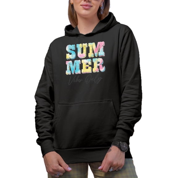 Distressed Summer Vibes Only, Tie Dye Art, Black Hooded Sweatshirt or Hoodie, Small