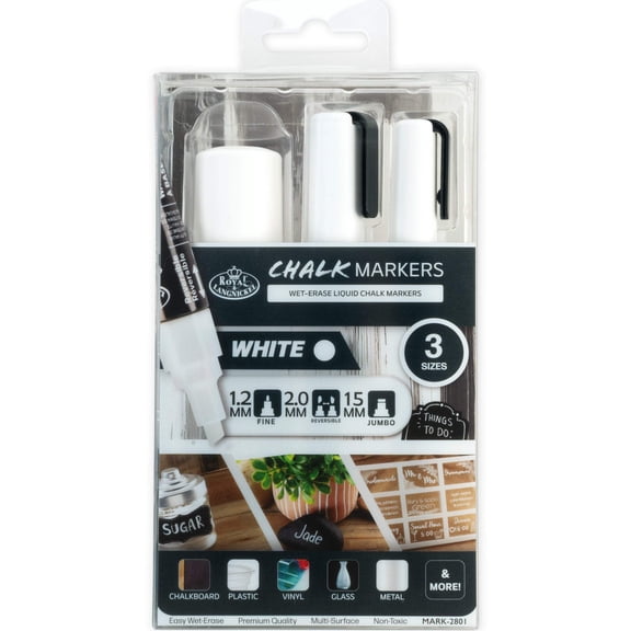 Royal & Langnickel Chalk Markers , Variable Tip Sizes, White, 3 Pack