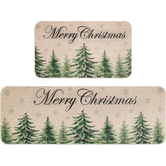 2 Pcs Christmas Kitchen Rug and Mat Christmas Kitchen Decor Christmas Anti Fatigue Kitchen Mat Christmas Decorations for Bathroom,Home,Indoor17 X 47" 17" X 29"