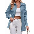 thumbnail image 3 of Womens Casual Collared Blouse Loose Fit Long Sleeve Button Down Seersucker Shirt Tops Blue S, 3 of 9