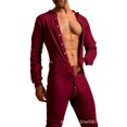 thumbnail image 2 of Grenouillère pour Hommes Pyjama à Manches Longues une Pièce Boutonnée Combinaison de Nuit, 2 of 5