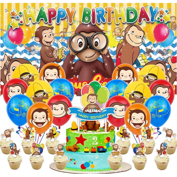 Curious Monkey Party Supplies Latex Balloons Decor Banner Backdrop Kit Birthday Decorations