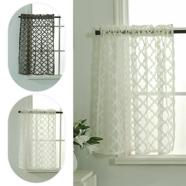 Sheer Kitchen Tiers Curtains Rhombus Jacquard Short Half Window Drapes Valance Home Decoration Walmart Com Walmart Com