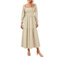 thumbnail image 2 of Cenuakty Women Long Dress, Long Sleeve Dress Square Neck Embroidery Flower Loose Swing Dress, 2 of 9