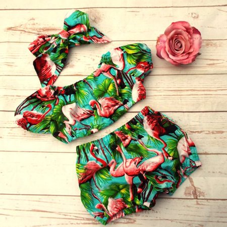 Baby Flamingo - 3pcs Toddler Kids Baby Girl Flamingo Off Shoulder Top Pants Outfits Clothes Summer