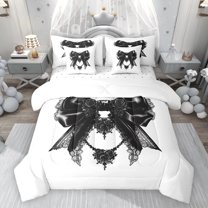 Feelyou Black Bowknot Bedding Comforter Set 7 Pieces, Gothic Romantic Bow Full Bedding Set