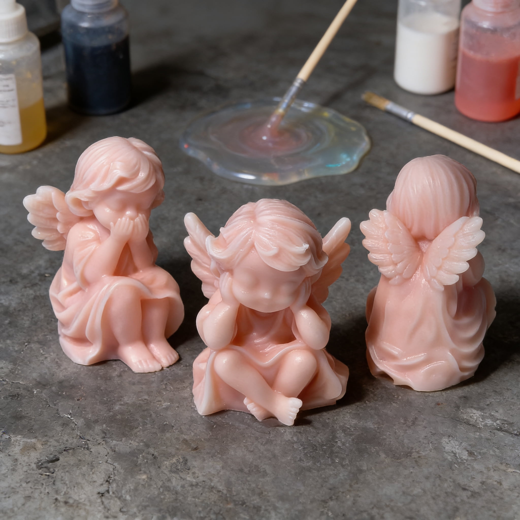 3PCS 3D Cute Angel Silicone Molds Mini Angel Candle Soap Mold Cherubs Epoxy Resin Mold Silicone Angel Mold for Chocolate, Candy, Cake Decor, Soy Wax Candle, Soap, Polymer Clay, Plaster, Resin Art