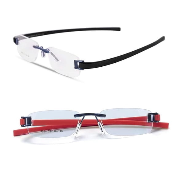RSINC Combo Tag Rimless Frame Eyeglass Spectacle For Men And Women Modern Collage Fashion School Ladies Sports Tag Blue Black & Blue Red 51-18-140