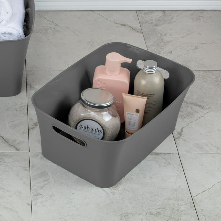 Mainstays Medium Plastic Storage Bin Gray, 13 3/4 x 9 1/2 x 5 3/4