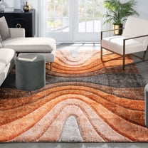 Well Woven Luze Orange Grey Hourglass Waves Geometric Thick Soft Plush 3D Textured Shag Area Rug 5x7 (5'3" x 7'3")