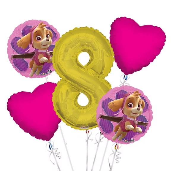 Paw Patrol Girl Balloon Bouquet 8th Birthday 5 pcs - Party Supplies