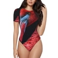 thumbnail image 1 of Saiise Gros Plan Motif Portrait Flamant Rouge Combinaison à Manches Courtes Col Rond Pyjama Extensible avec Fermeture à Pression-Moyen, 1 of 7