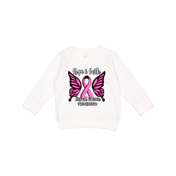 Inktastic Breast Cancer Awareness Hope and Faith with Butterfly Ribbon Toddler Sweatshirt