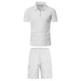 thumbnail image 5 of VBTAPA Mens Shorts Sets Summer 2 Piece Outfits Waffle Knit Quarter Zip Polos with Drawstring Waist Shorts Casual Golf Track Suit Beach Vacation Set with Pockets White XXL, 5 of 8