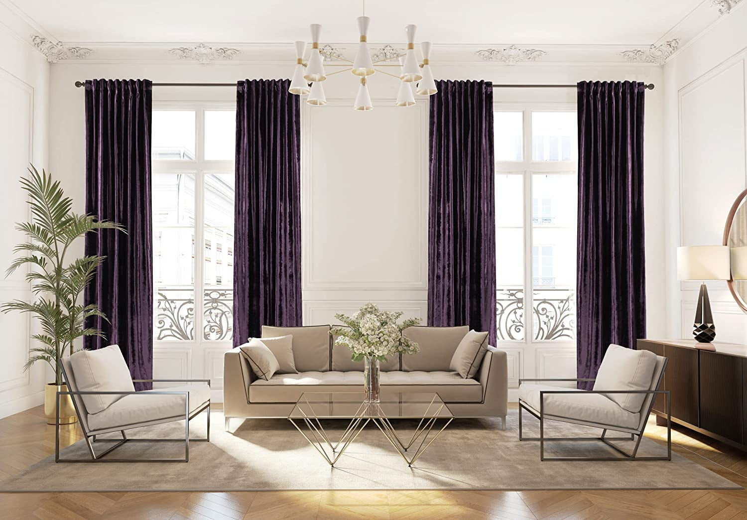 3S Brother's Eggplant Extra Long Shiny Velvet Curtains Luxury Colors