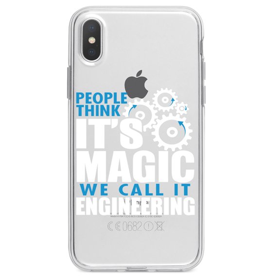 DistinctInk Clear Shockproof Hybrid Case for iPhone XS Max (6.5" Screen) - TPU Bumper Acrylic Back Tempered Glass Screen Protector - People Think It's Magic It's Engineering