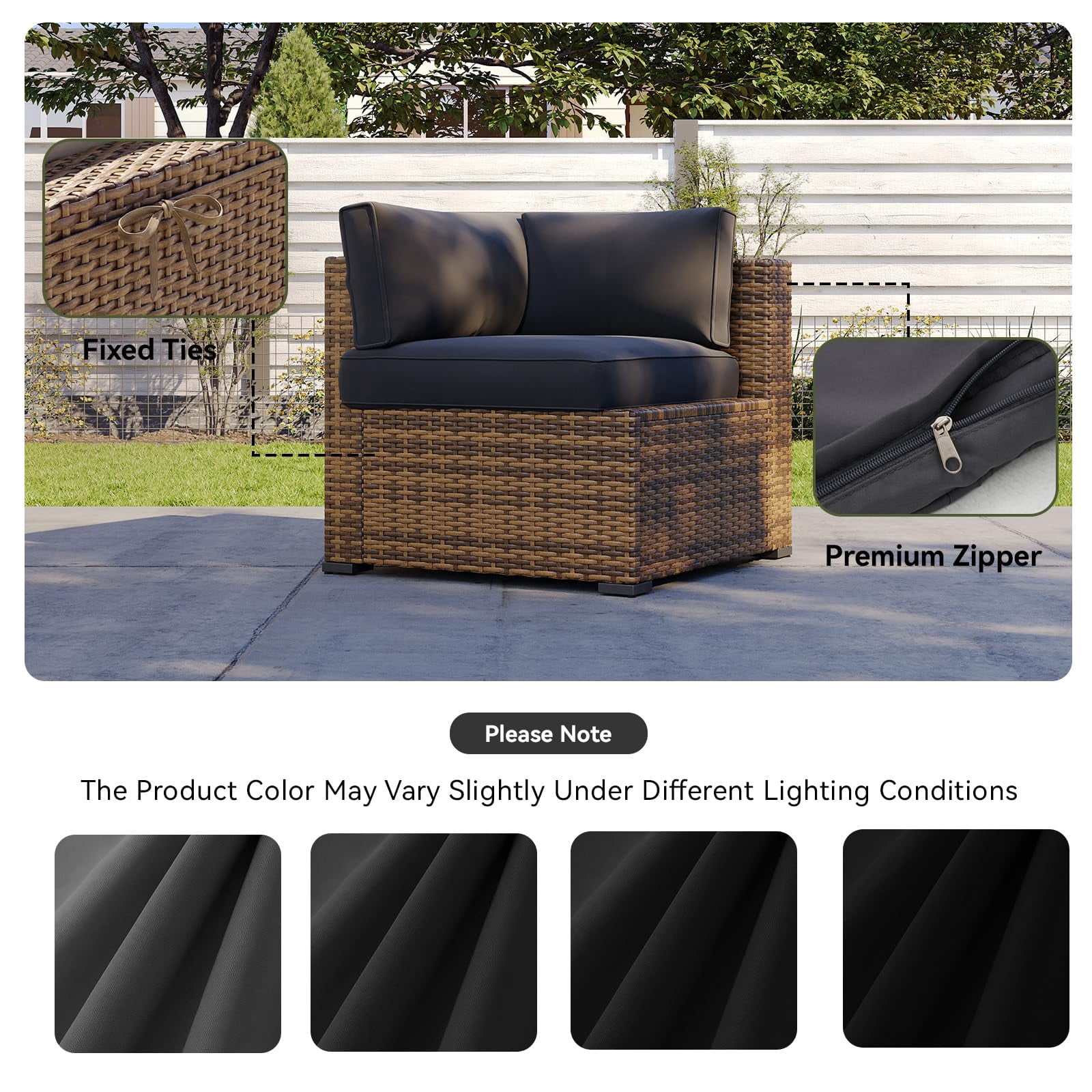 Clouddwell 11-Piece Outdoor Cushion Slipcovers Replacement for 5-Seat Wicker Sectional-Waterproof, Non-Slip Bottom (Black)