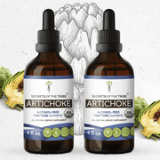 Secrets Of The Tribe Artichoke Organic Tincture Dietary Supplement, Natural Herbal Extract for Liver Support, Certified Organic Artichoke (Cynara scolymus) Dried Leaf, Alcohol-Free Extract, 2x4 oz