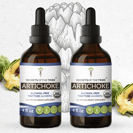 Secrets Of The Tribe Artichoke Organic Tincture Dietary Supplement, Natural Herbal Extract for Liver Support, Certified Organic Artichoke (Cynara scolymus) Dried Leaf, Alcohol-Free Extract, 2x4 oz